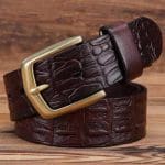 Ceinture cuir effet crocodile boucle dorée pour homme, modèle Garri